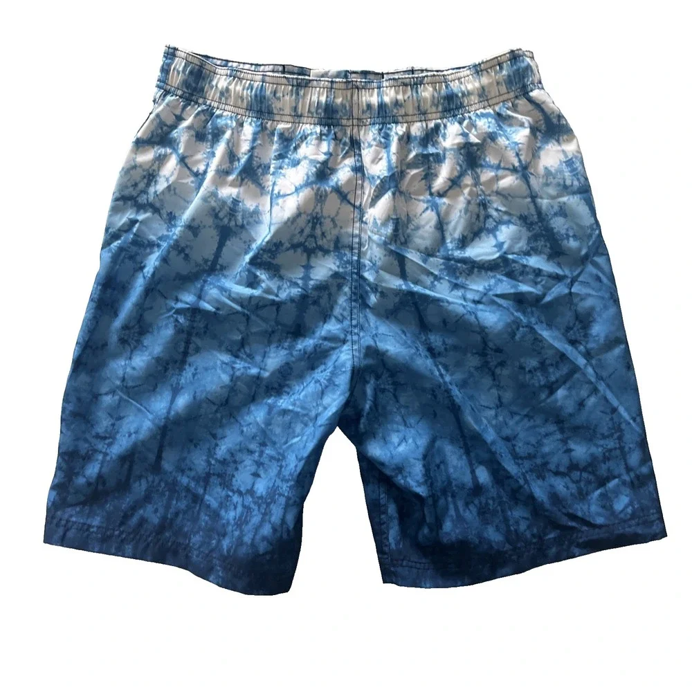 Speedo Men's Size M Swim Trunks Board Shorts Blue White Tie Dye Drawstring‎